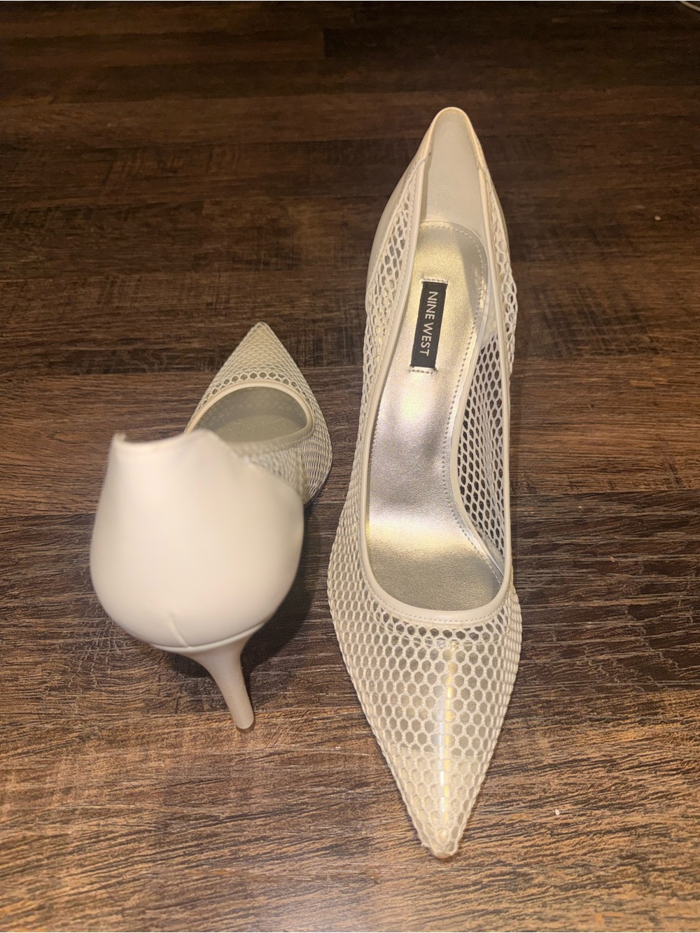 Nine West Women's White Mesh Pointed Toe Heels